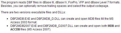 DBF to MDB (Access) Converter Feature